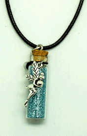 Fairy on Blue Glitter Bottle Necklace